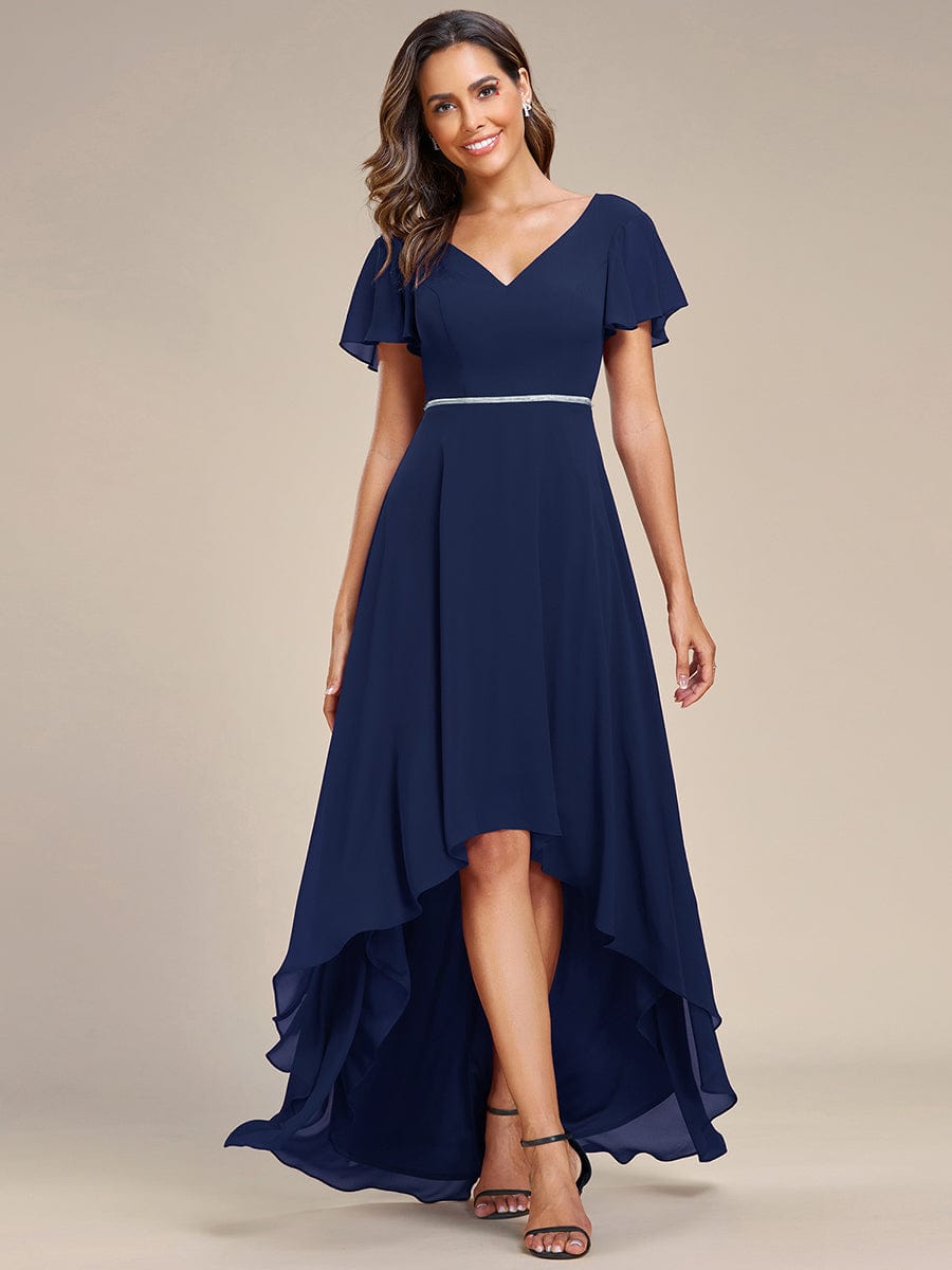 Flowy High-low Chiffon Ruffle Sleeves Bridesmaid Dress