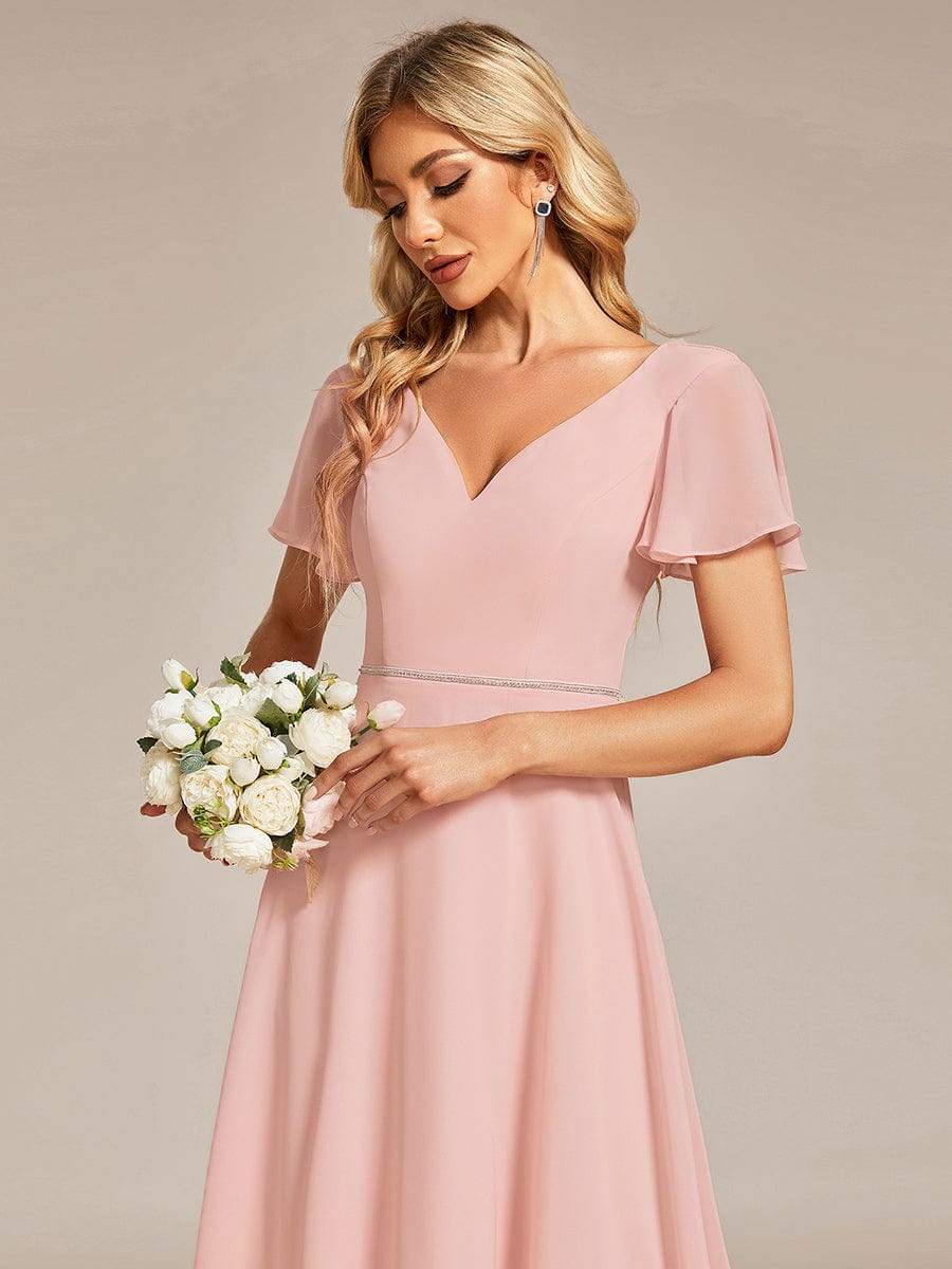 Flowy High-low Chiffon Ruffle Sleeves Bridesmaid Dress