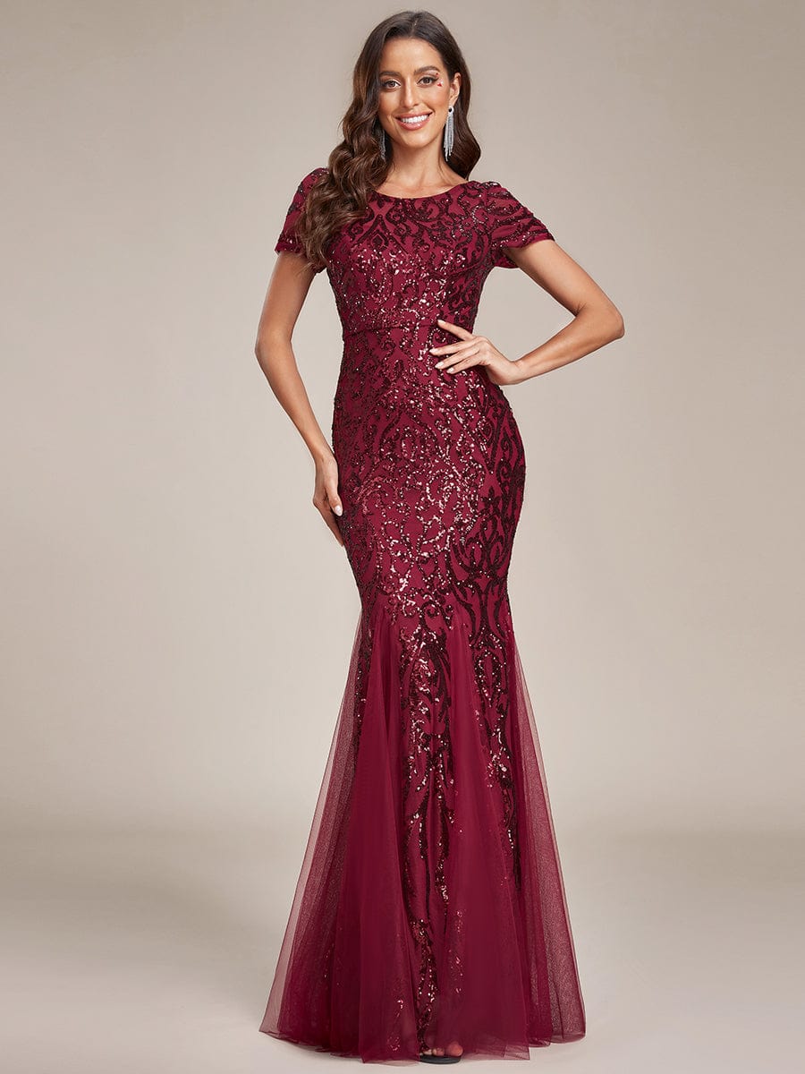 Luxurious Sequin Bodycon Round Neckline Mermaid Evening Dress