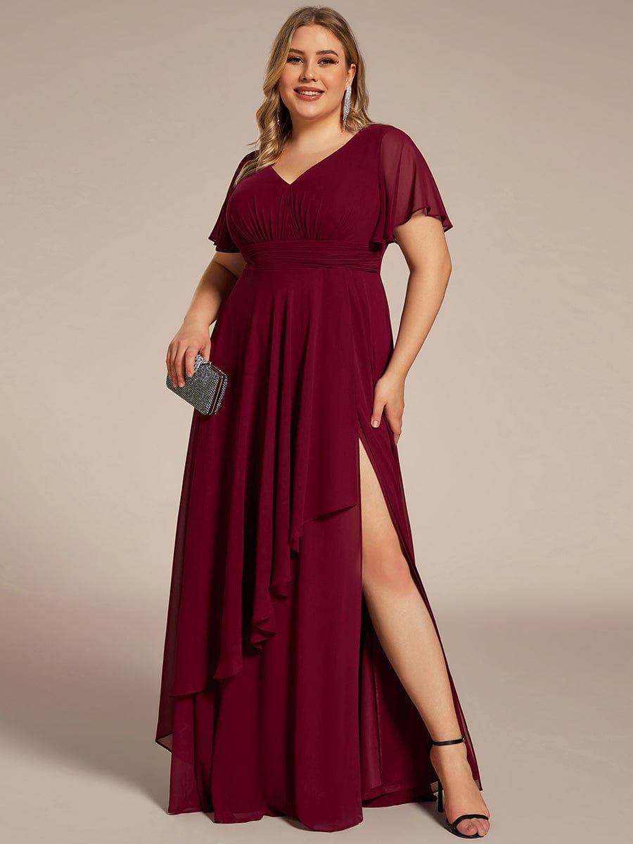 Plus Size High Slit Louts Leaf Empire Waist Chiffon Evening Dress