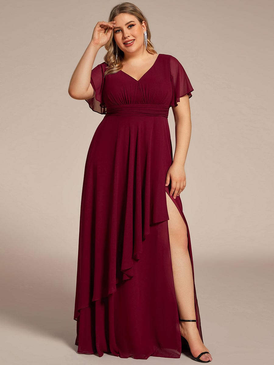 Plus Size High Slit Louts Leaf Empire Waist Chiffon Evening Dress