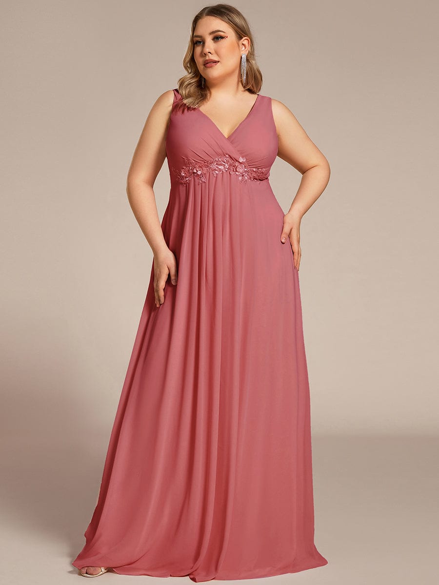 Plus Size Floral Applique Sleeveless Chiffon Formal Evening Dress