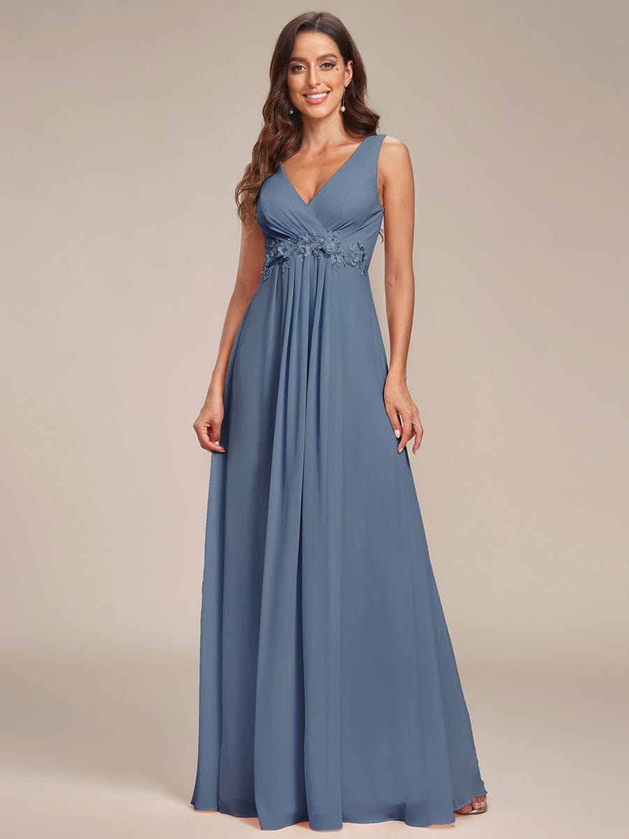 Floral Applique Sleeveless Chiffon Long Formal Evening Dress