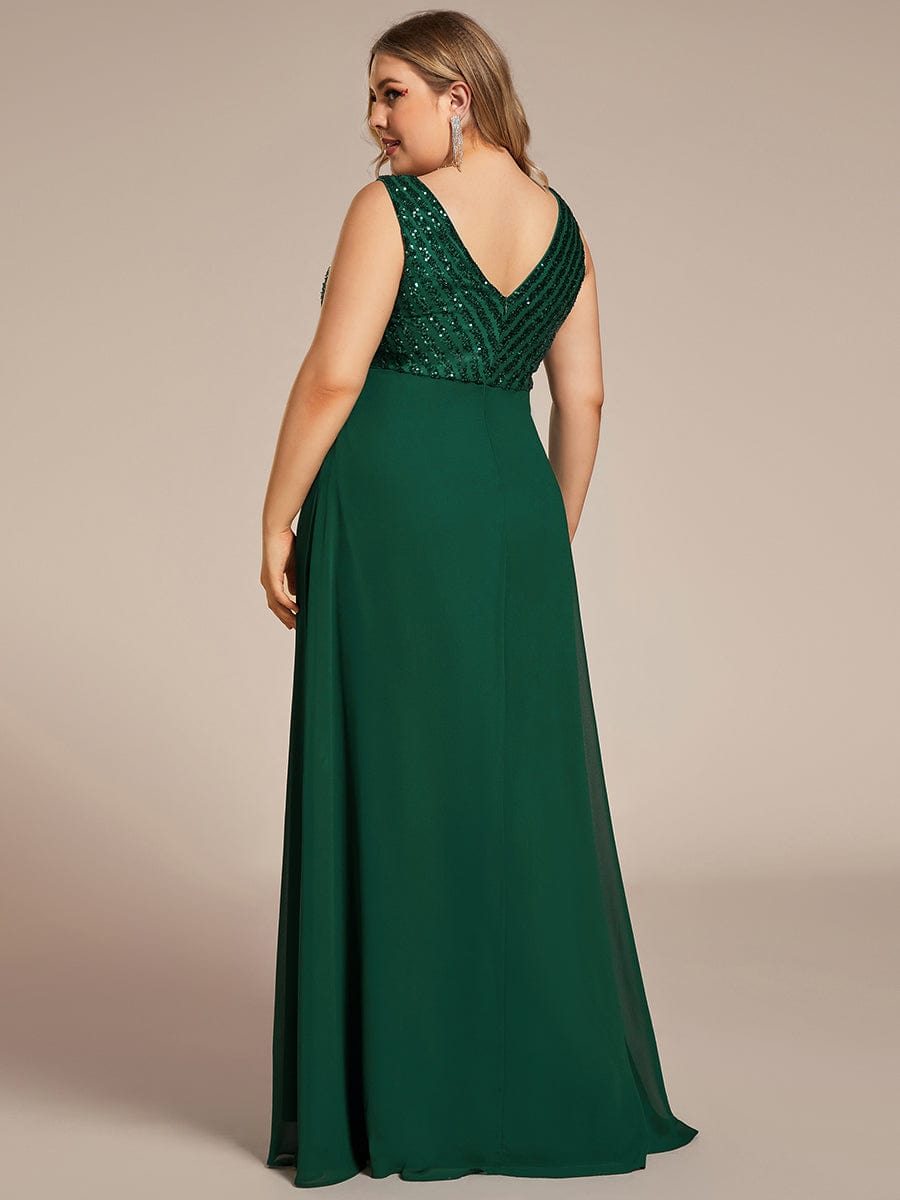 Sequin Sleeveless Double V-Neck Formal Evening Dress