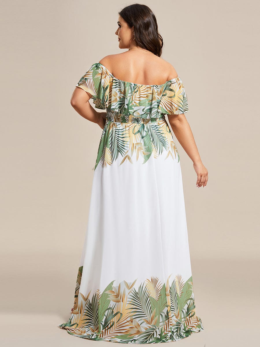 Summer Plus Size Off the Shoulder Elastic Waist Printed Evening Dress