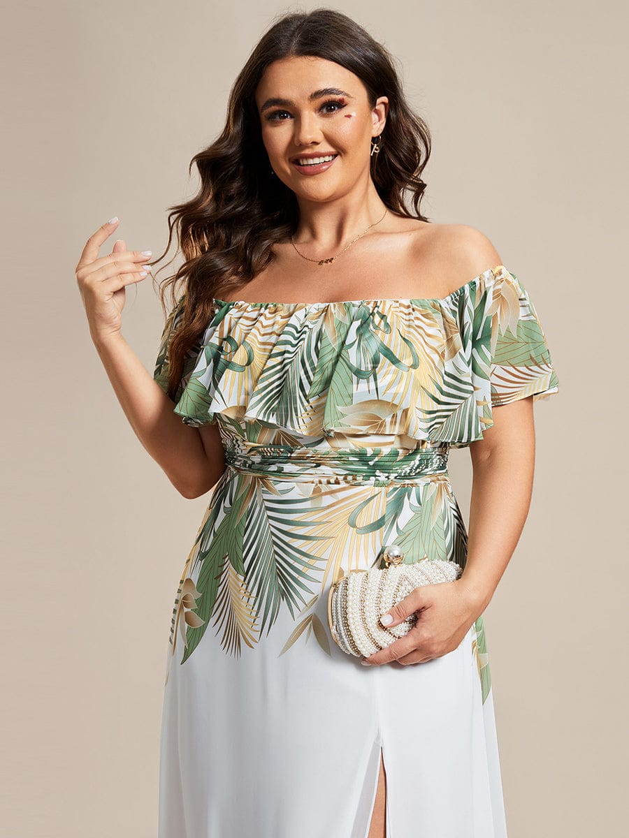 Summer Plus Size Off the Shoulder Elastic Waist Printed Evening Dress