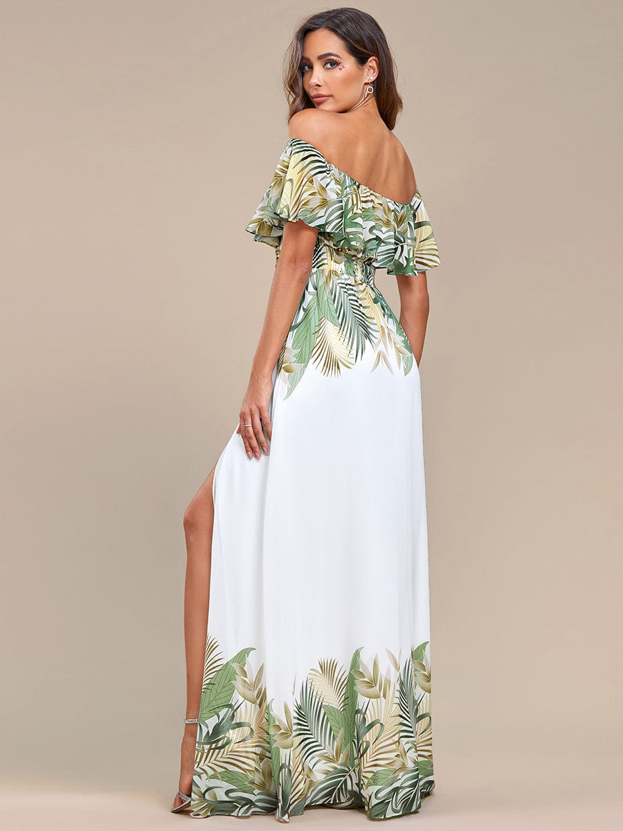 Summer Printed Chiffon Off the Shoulder A-Line Evening Dress