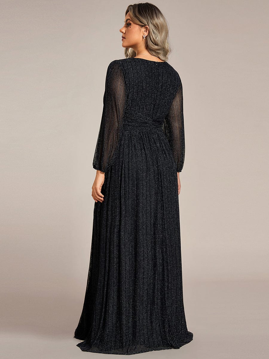 Plus Size Dazzling Empire Waist See-Through Long Sleeves A-Line Evening Dress