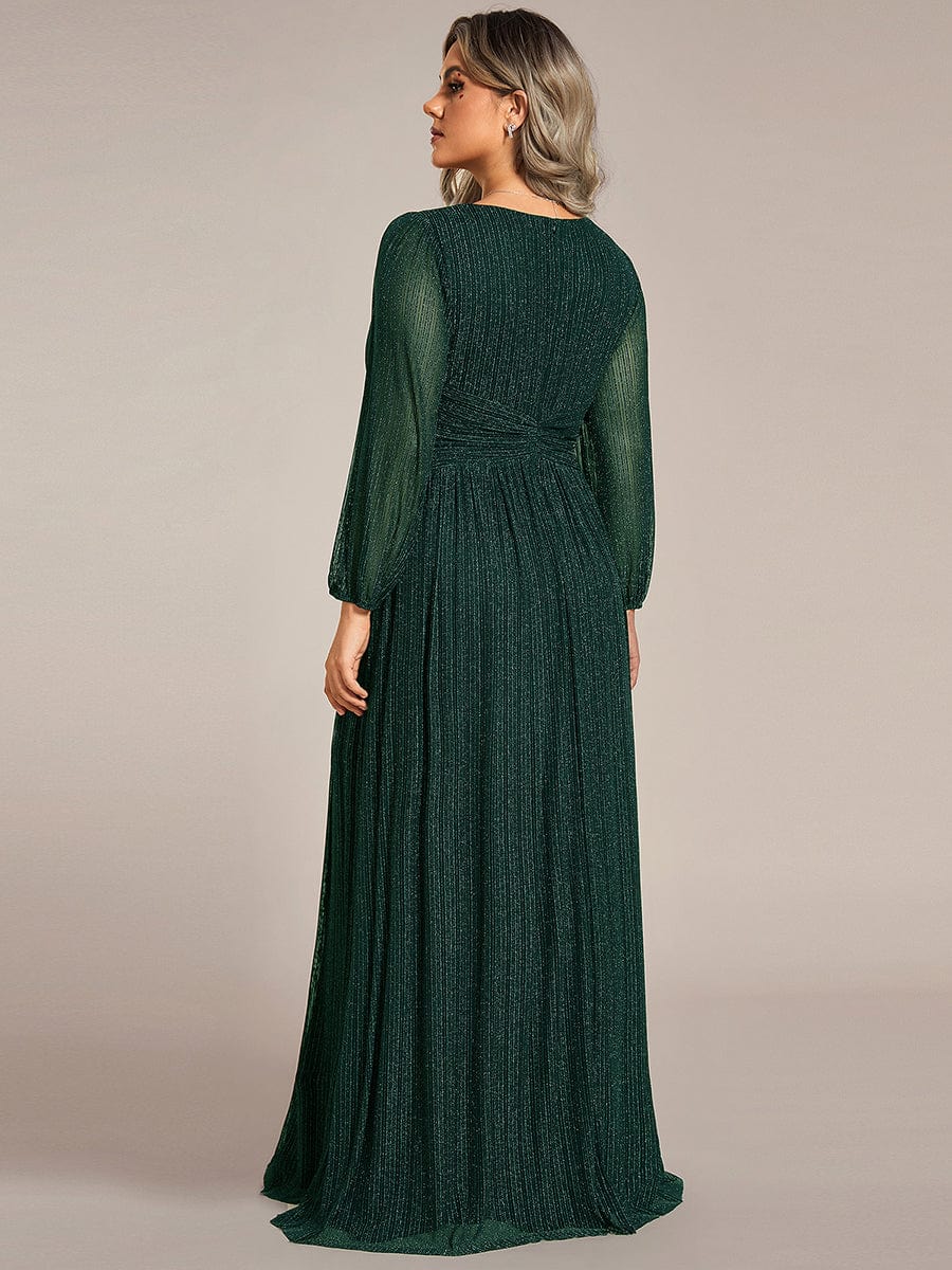 Plus Size Dazzling Empire Waist See-Through Long Sleeves A-Line Evening Dress