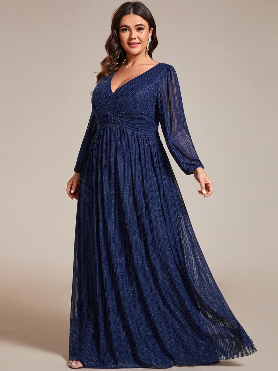 Plus Size Dazzling Empire Waist See-Through Long Sleeves A-Line Evening Dress