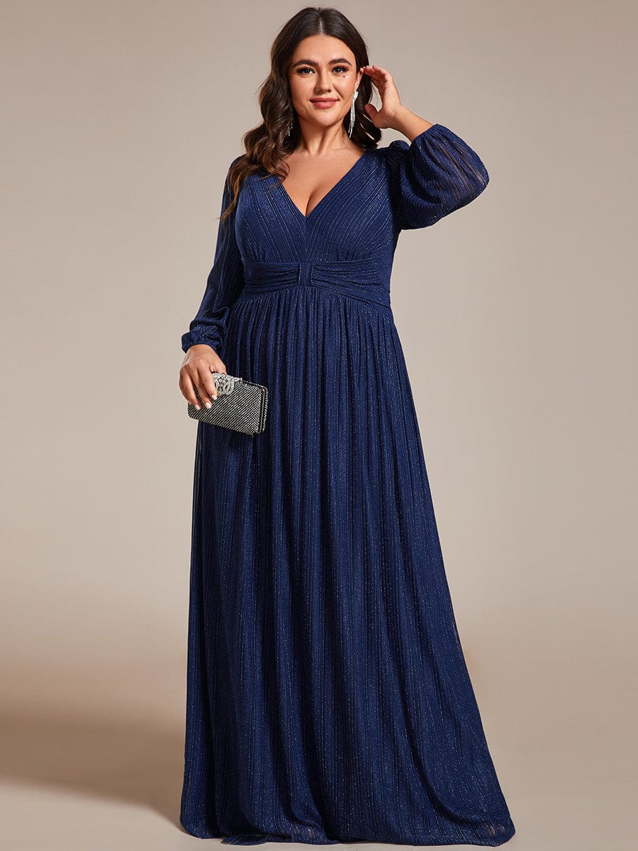 Plus Size Dazzling Empire Waist See-Through Long Sleeves A-Line Evening Dress