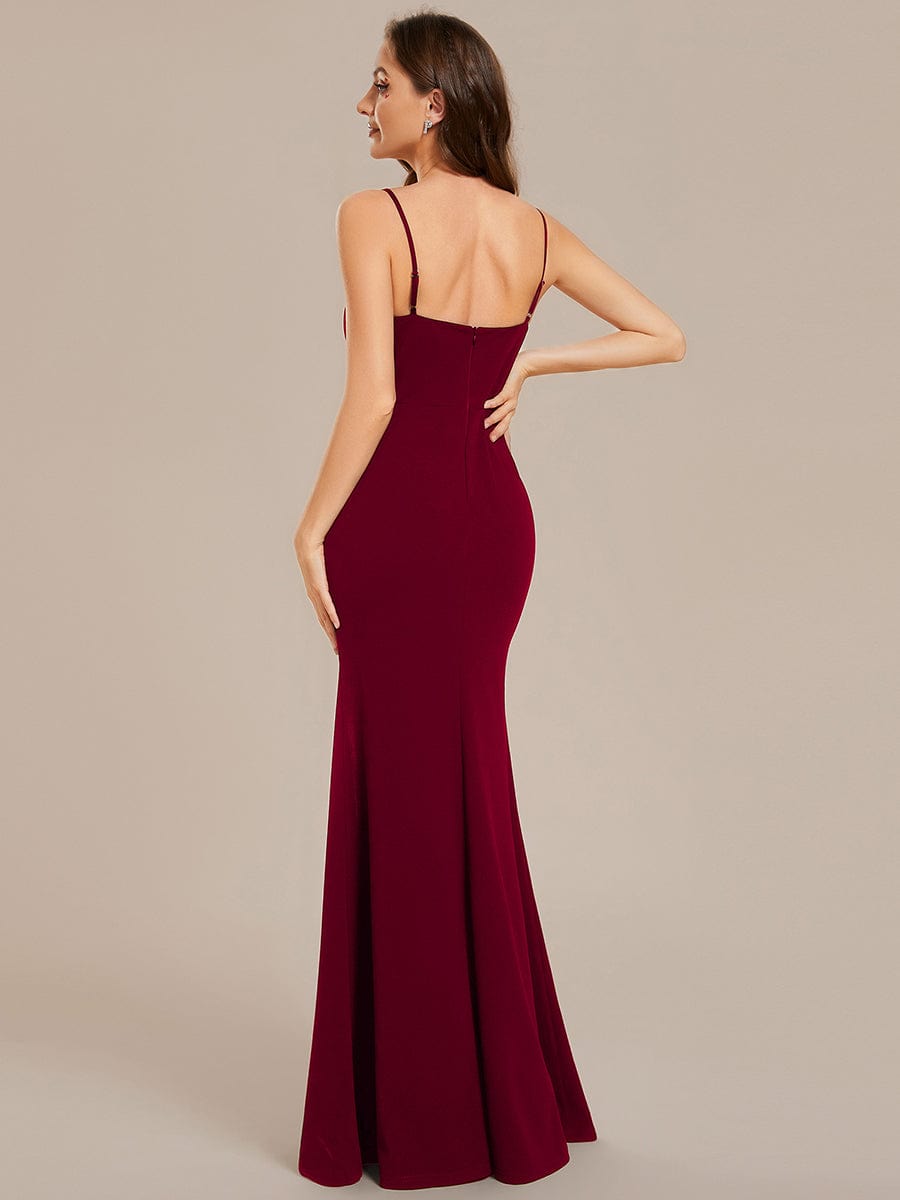 Simple Spaghetti Straps High Slit Bodycon Evening Dress with Rhinestone