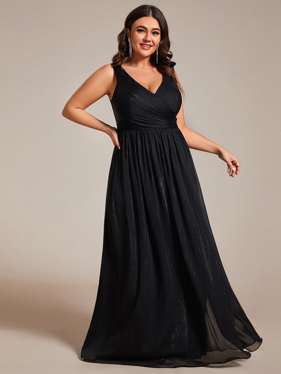 Plus Size V-Neck Sleeveless Glitter A-Line Formal Dress