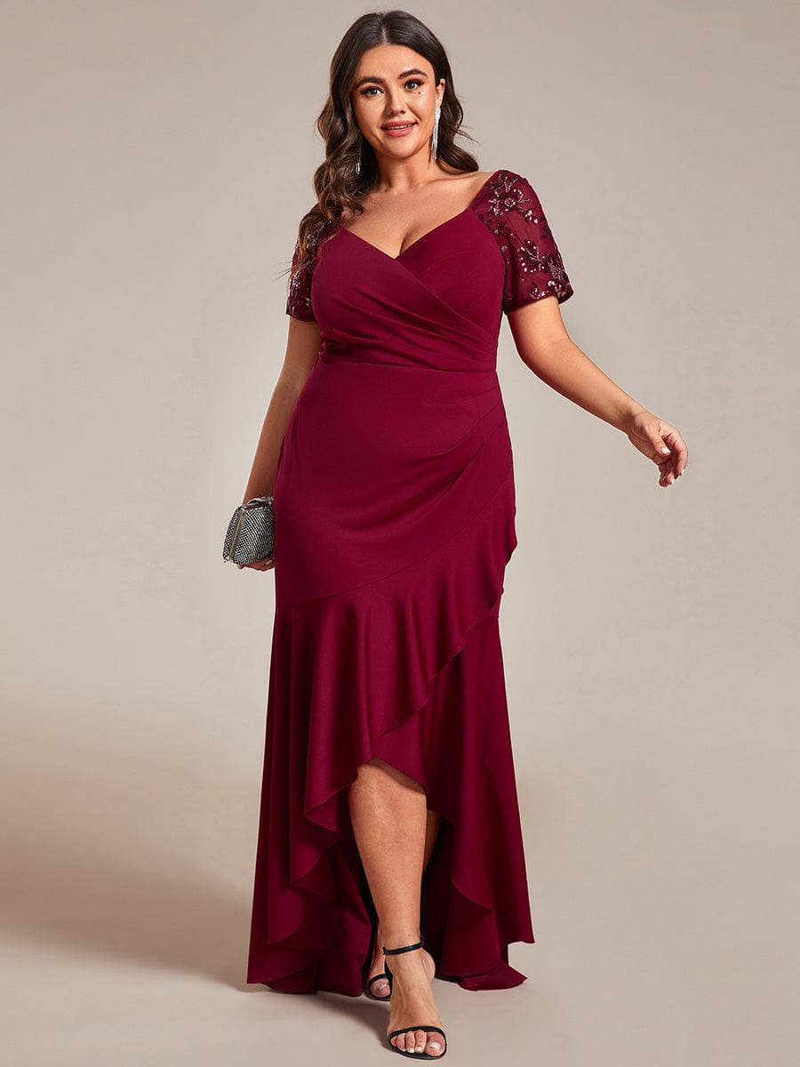 Plus Size High-Low V-Neck Bodycon Fishtail Formal Evening Dress