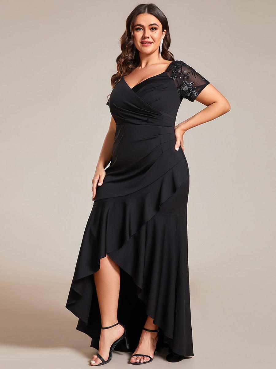 Plus Size High-Low V-Neck Bodycon Fishtail Formal Evening Dress