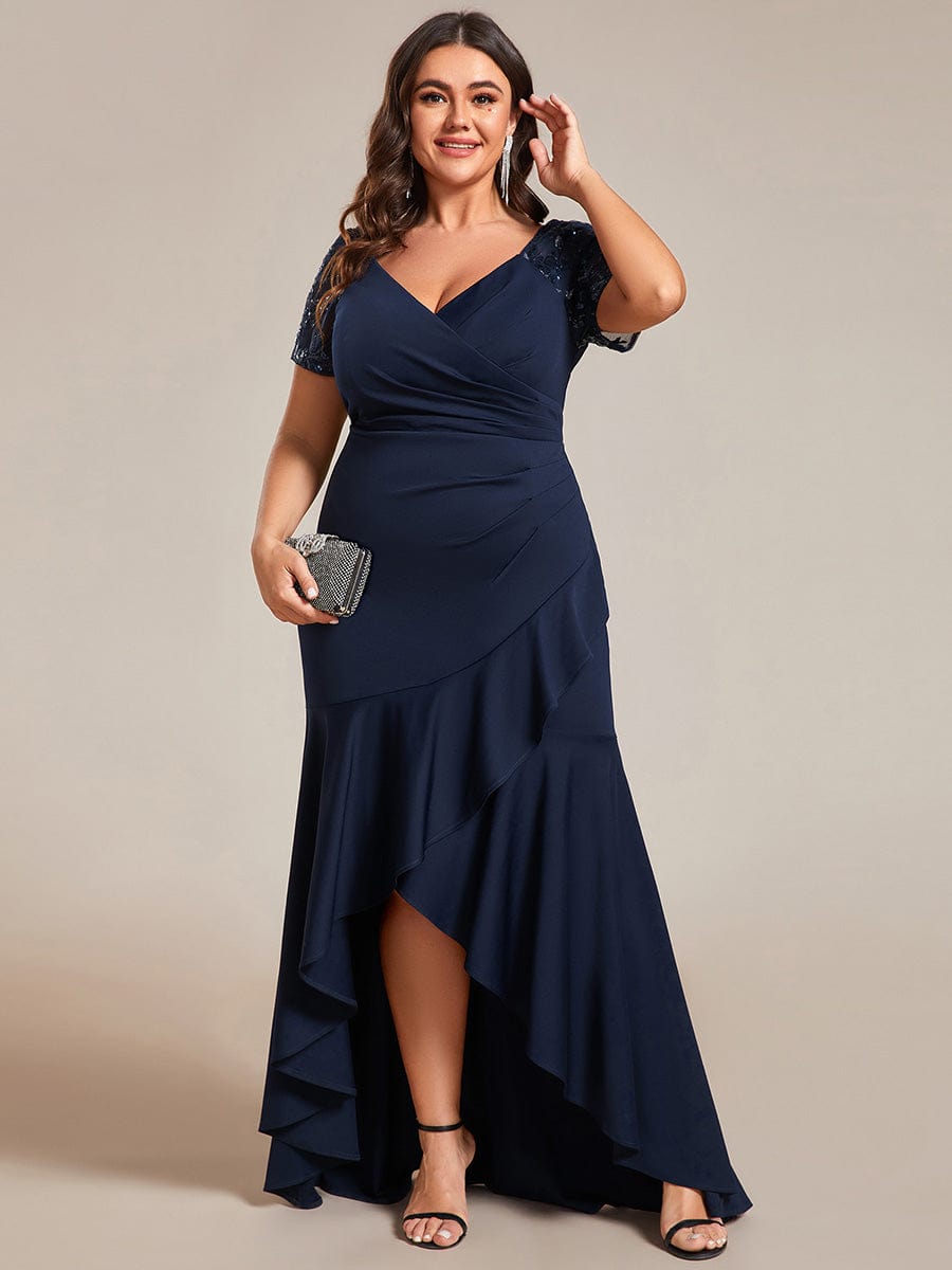 Plus Size High-Low V-Neck Bodycon Fishtail Formal Evening Dress