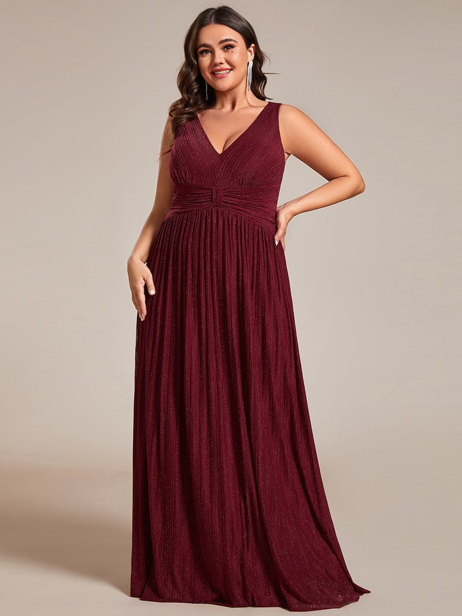 Glittery Sleeveless  Pleated Empire Waist A-Line Formal Evening Dress