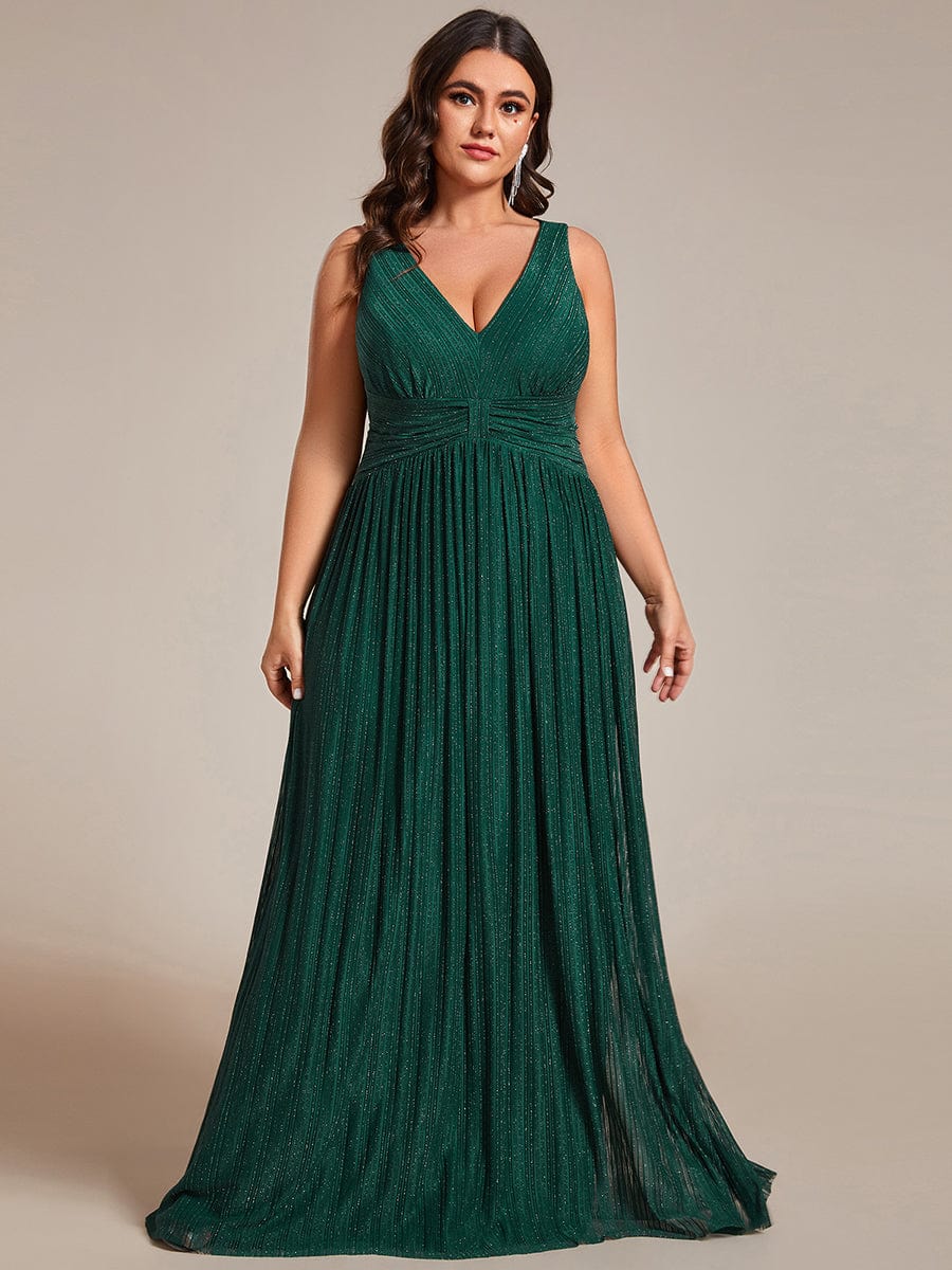 Glittery Sleeveless  Pleated Empire Waist A-Line Formal Evening Dress