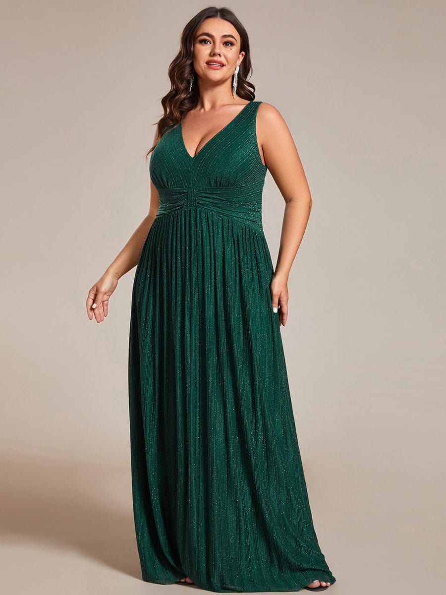 Plus Size Sleeveless V-Neck Pleated A-Line Formal Evening Dress