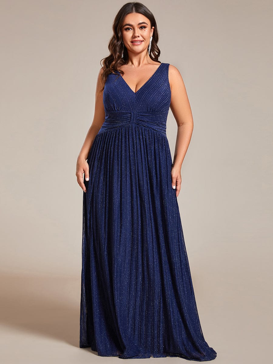 Plus Size Sleeveless V-Neck Pleated A-Line Formal Evening Dress