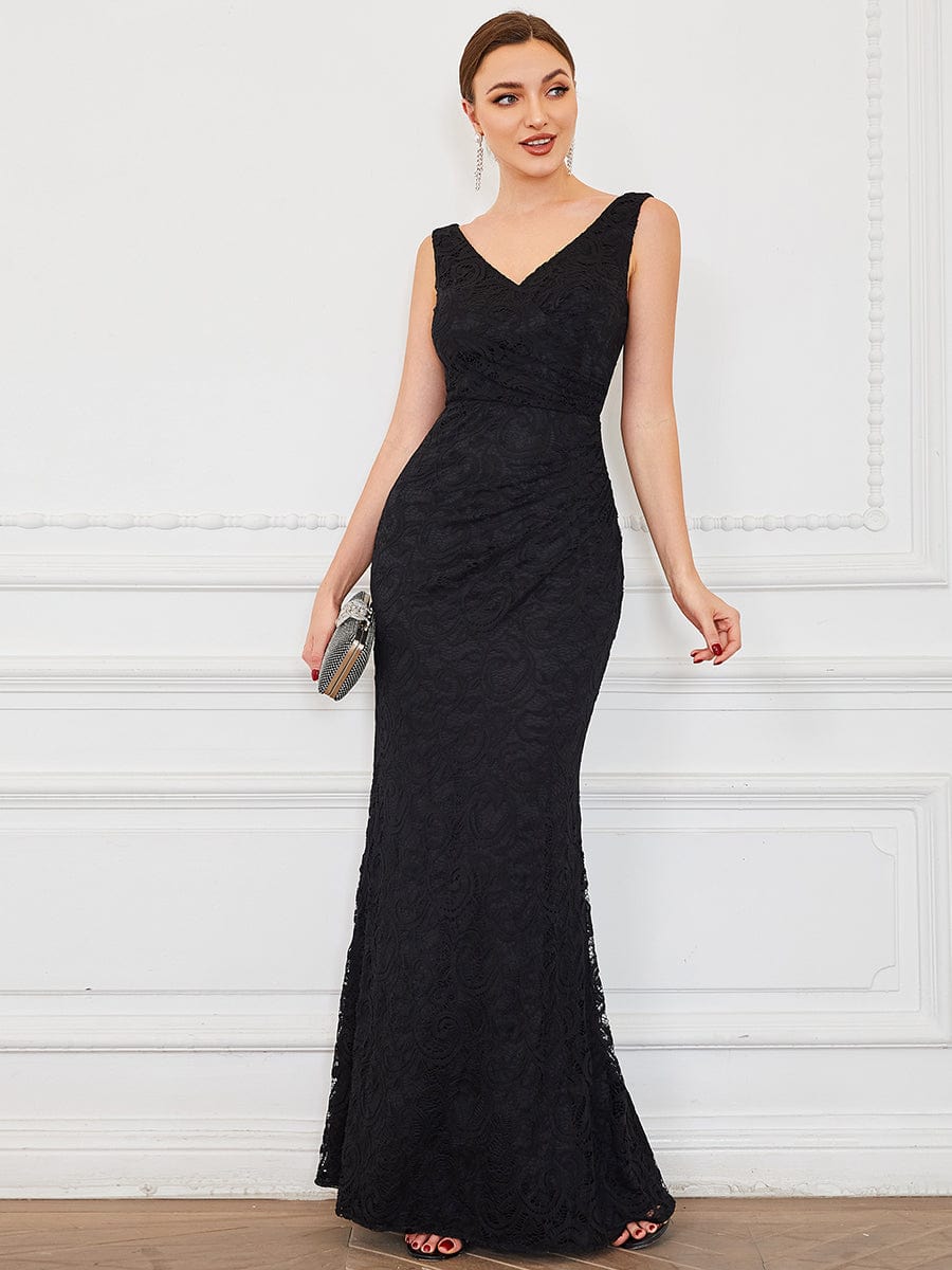 Pleated Lace Bodycon Sleeveless Floor-Length Formal Evening Dress