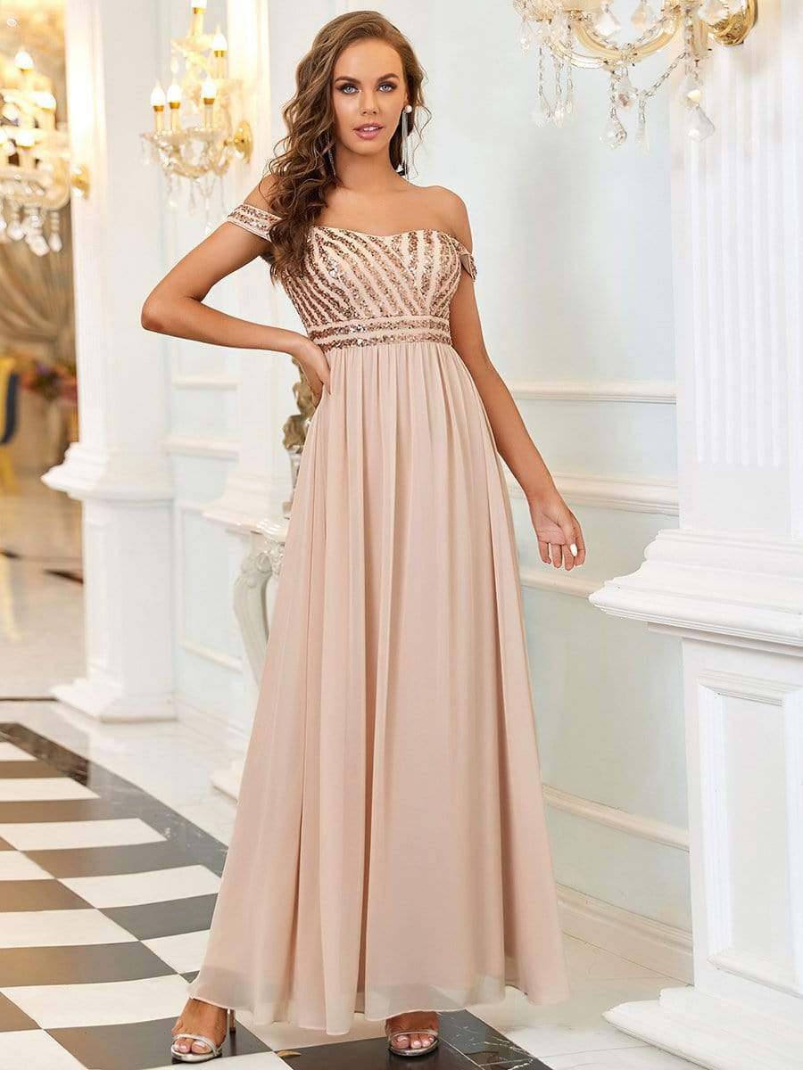 Striped Sequin Sweetheart Floor-Length Evening Dress