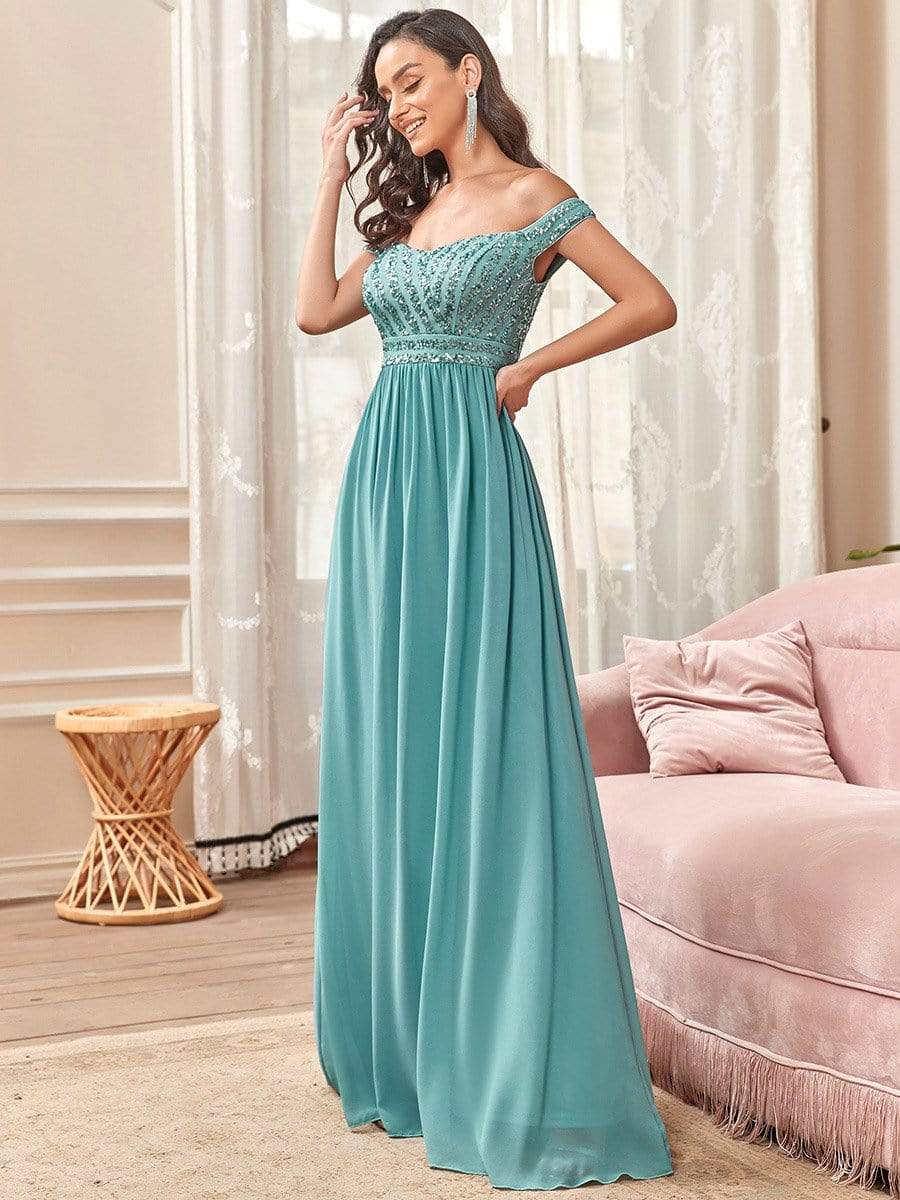 Striped Sequin Sweetheart Floor-Length Evening Dress