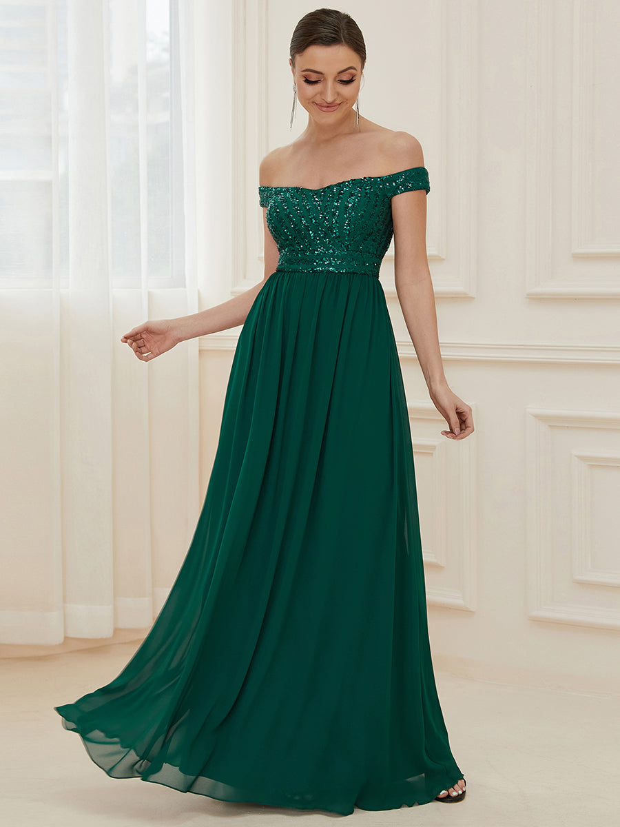 Striped Sequin Sweetheart Floor-Length Evening Dress