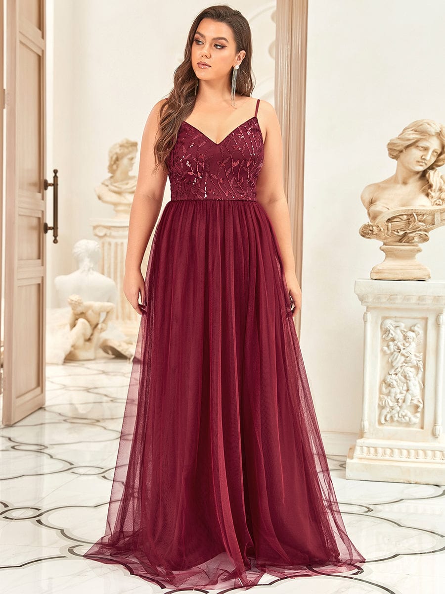 Custom Size Soft Spaghetti Straps V-Neck Embroidery Evening Dress