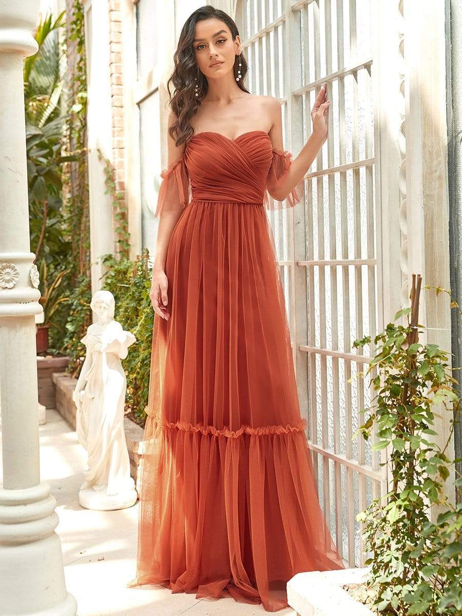 Custom Size Off-Shoulder Sweetheart Double Layer Pleated Evening Dress