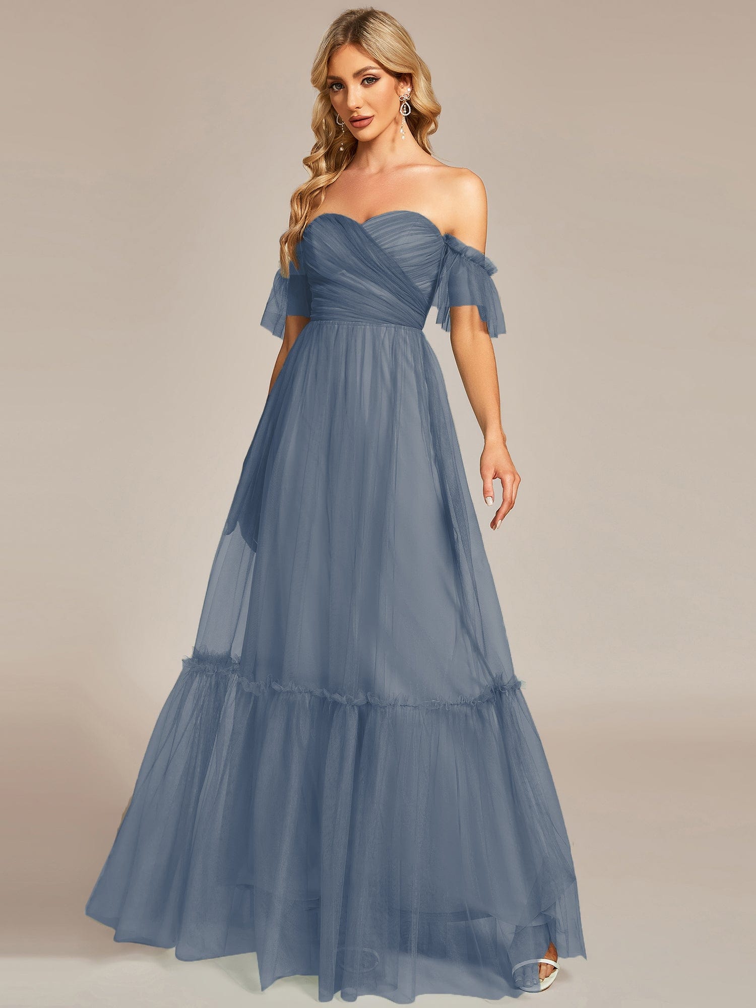 Custom Size Off-Shoulder Sweetheart Double Layer Pleated Evening Dress