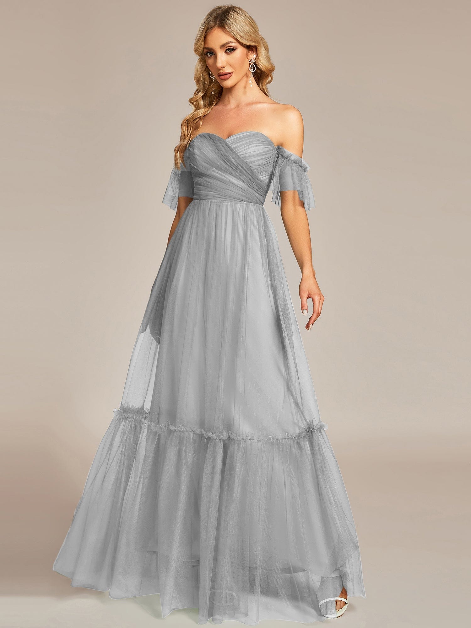 Custom Size Off-Shoulder Sweetheart Double Layer Pleated Evening Dress