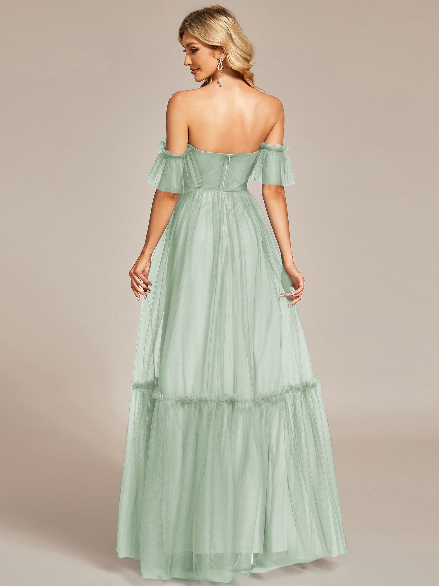 Custom Size Off-Shoulder Sweetheart Double Layer Pleated Evening Dress