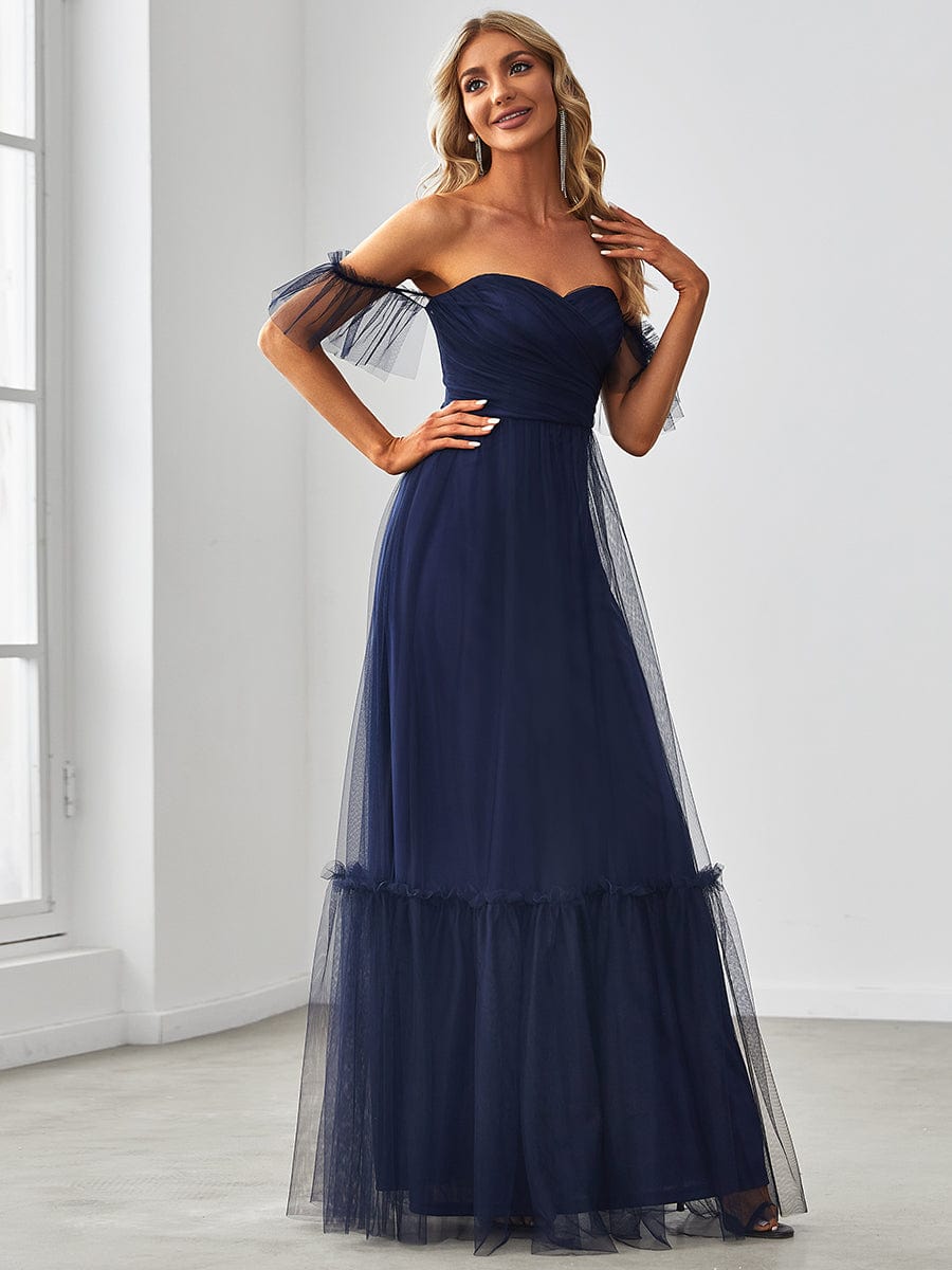 Off-Shoulder Sweetheart Double Layer Pleated Evening Dress