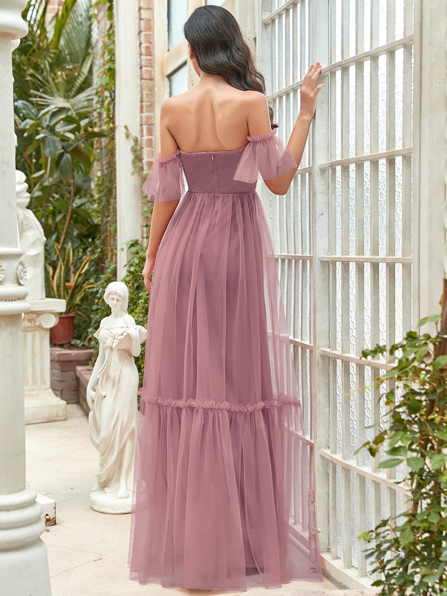 Custom Size Off-Shoulder Sweetheart Double Layer Pleated Evening Dress