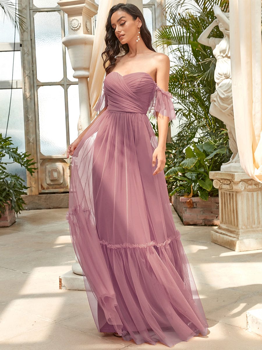 Custom Size Off-Shoulder Sweetheart Double Layer Pleated Evening Dress