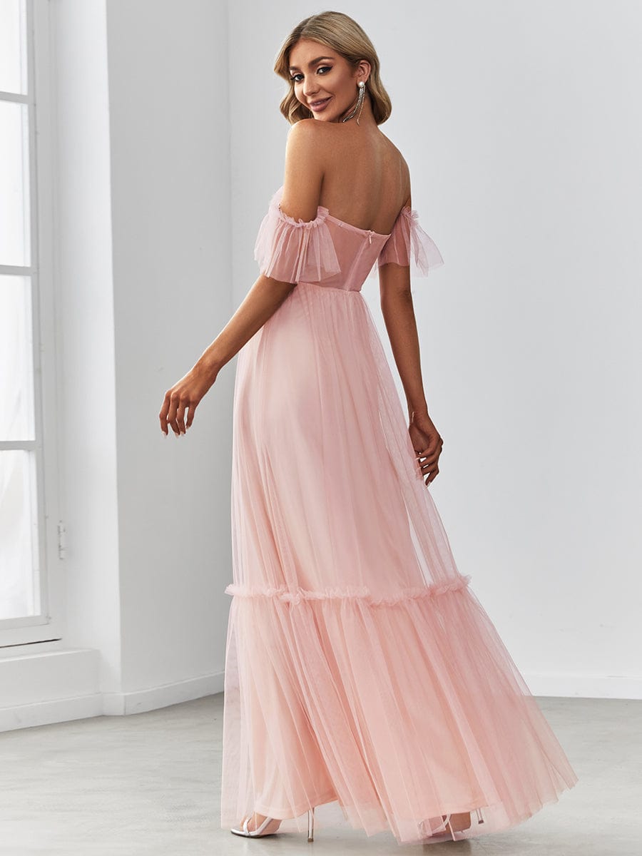 Off-Shoulder Sweetheart Double Layer Pleated Evening Dress