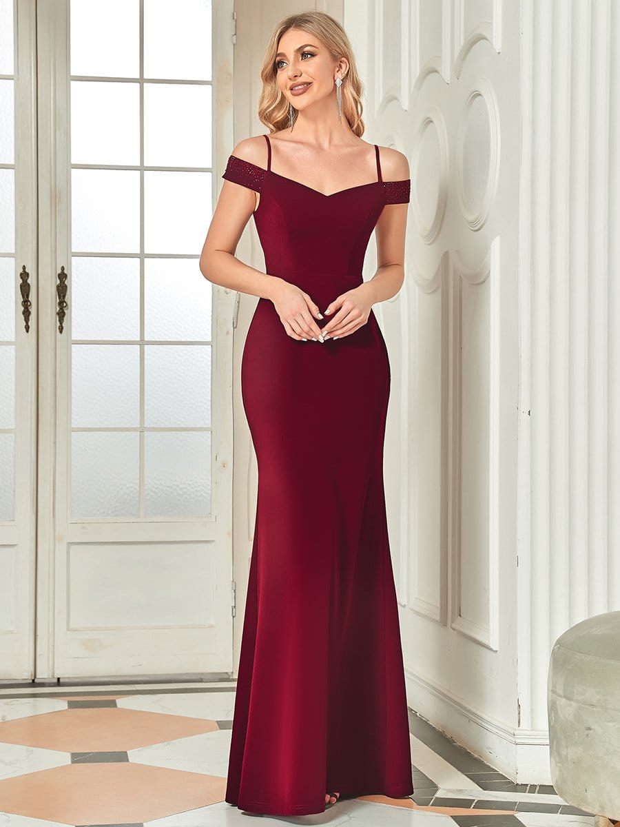 Color=Burgundy | Mermaid Cold Shoulder Sequin Bodycon Evening Dress-Burgundy 1