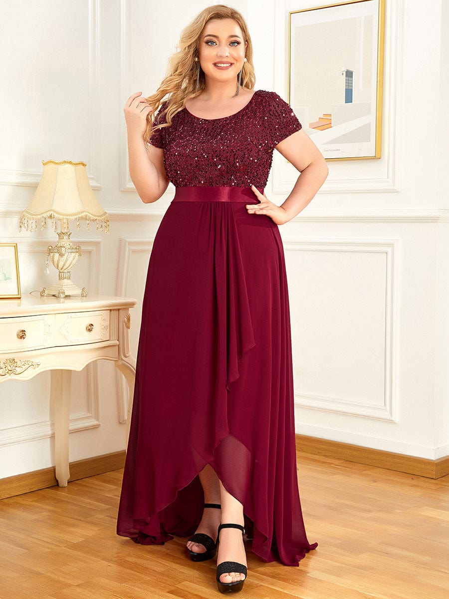 Plus Size Chiffon Capped Sleeve Empire Waist Evening Dress - Ever-Pretty US