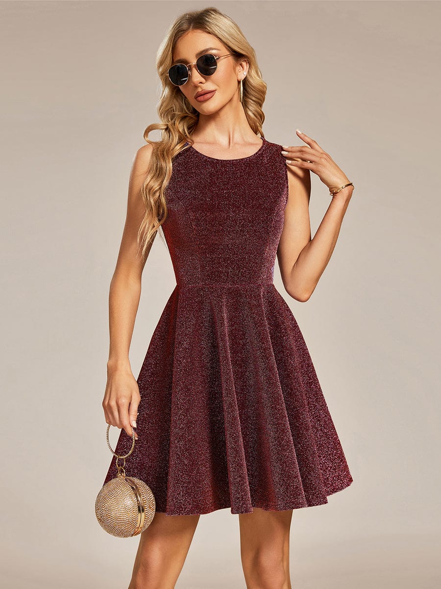 Glitter Round Neckline Sleeveless Short Homecoming Dress