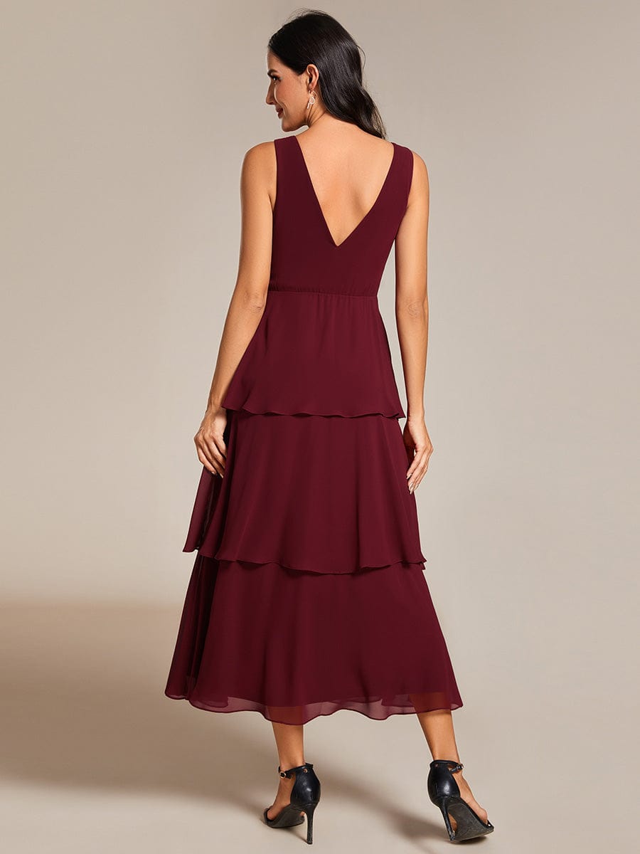 Sleeveless Tiered Hem V-Neck Chiffon Wedding Guest Dress