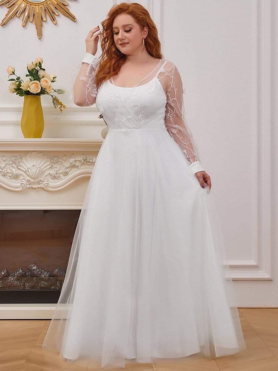 Disse scene svær at tilfredsstille Plus Size Romantic A-line Sheer Wedding Dress - Ever-Pretty US