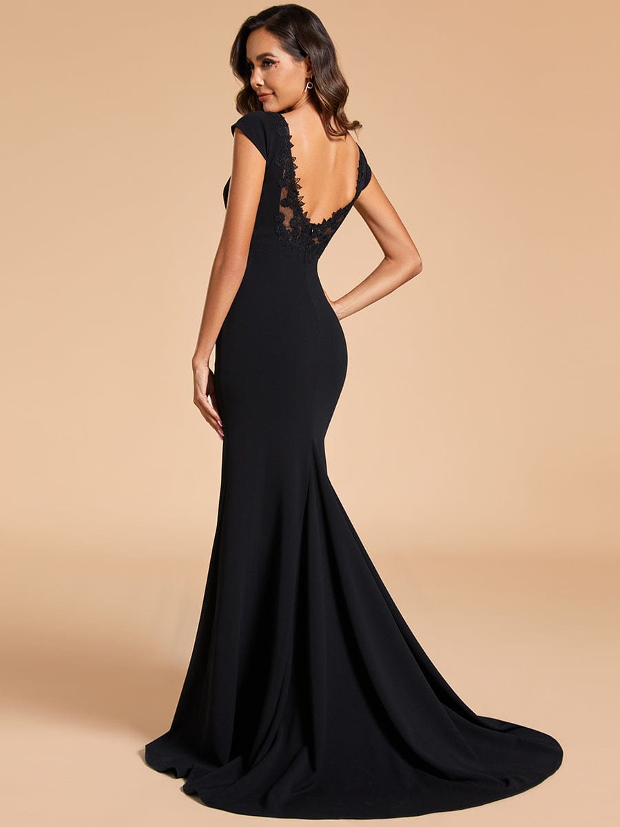 Cap Sleeve Deep V-Neck Backless Fishtail Wedding Dress