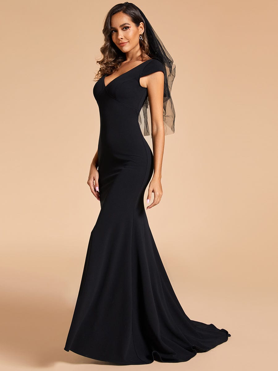 Cap Sleeve Deep V-Neck Backless Fishtail Wedding Dress