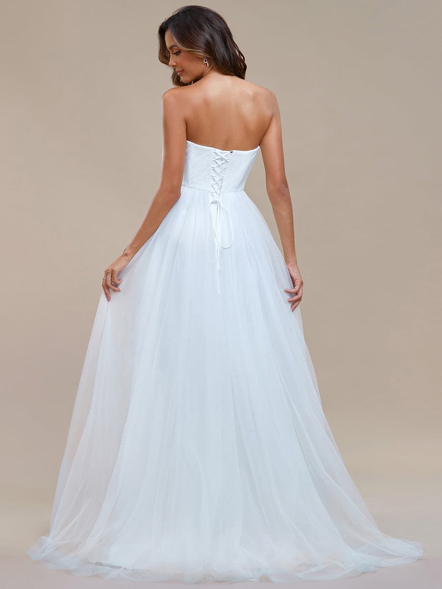 Romantic Back-laced Adjustable Strapless A-Line Tulle Wedding Dress