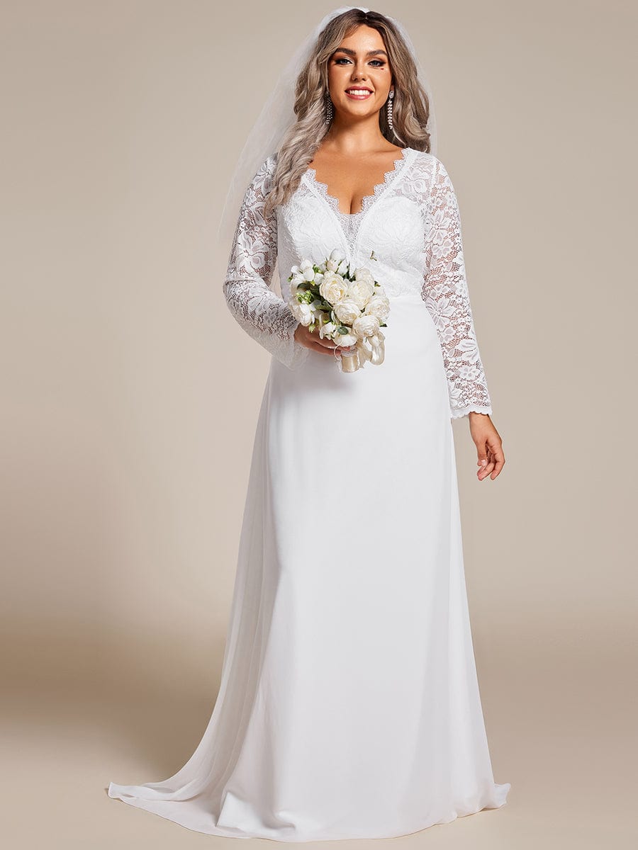 Lace Long Sleeves Eyelash Edge Bodycon Mermaid Chiffon Wedding Dress