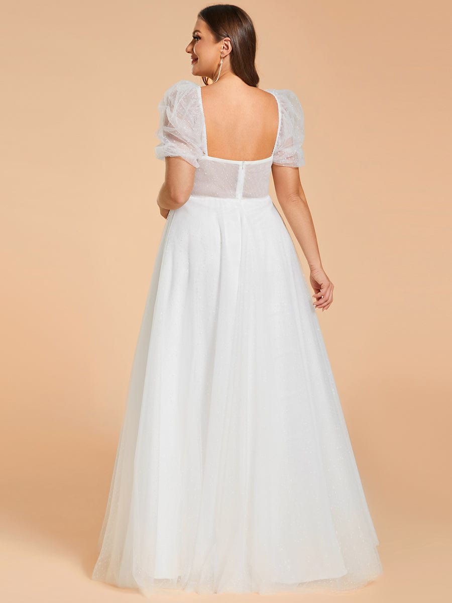 Plus Size A-Line Tulle Sweetheart Neckline Wedding Dress with Lantern Sleeves