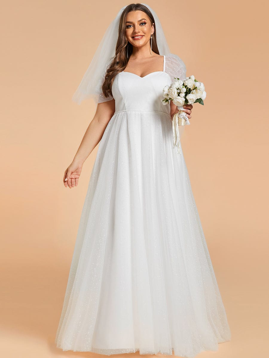 Plus Size A-Line Tulle Sweetheart Neckline Wedding Dress with Lantern Sleeves