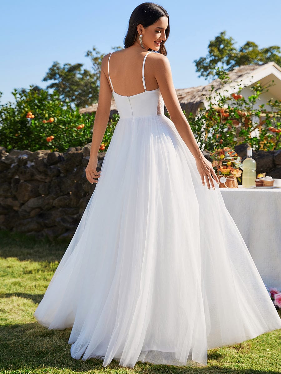 V-Neck A-Line Wedding Dress featuring Delicate Pearl Accents