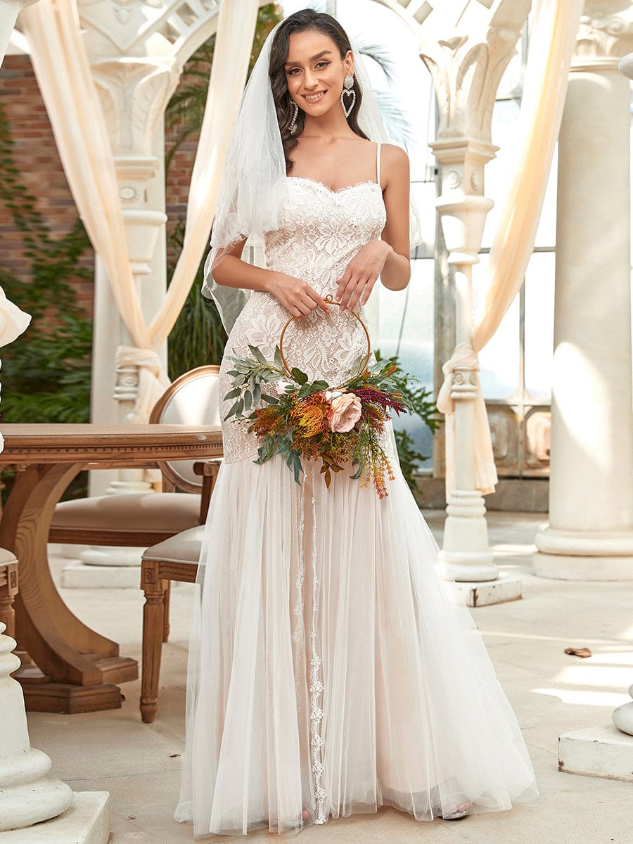 Spaghetti Strap Lace Backless Long Fishtail Wedding Dress